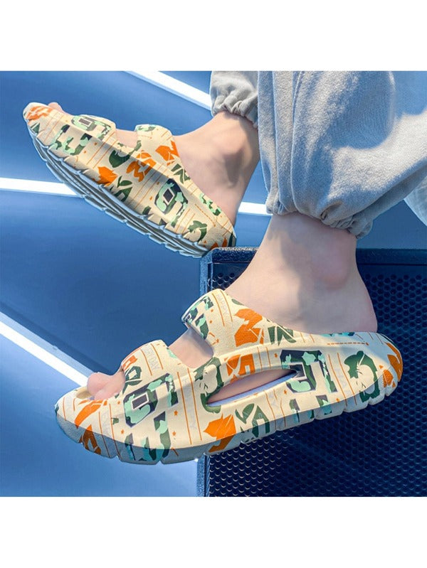 Men Graphic Print Slides, Outdoor EVA Slides