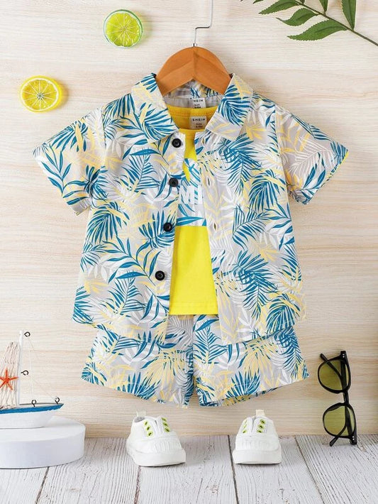 Baby Tropical Print Shirt & Shorts & Tee