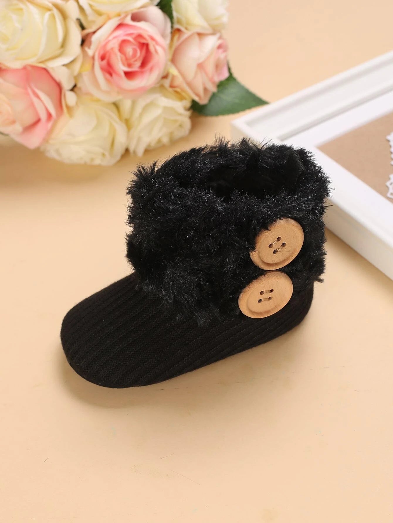 Baby Button Decor Teddy Lined Snow Boots