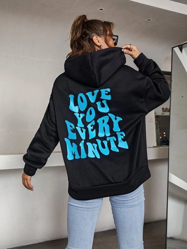 SHEIN Slogan Graphic Drop Shoulder Hoodie