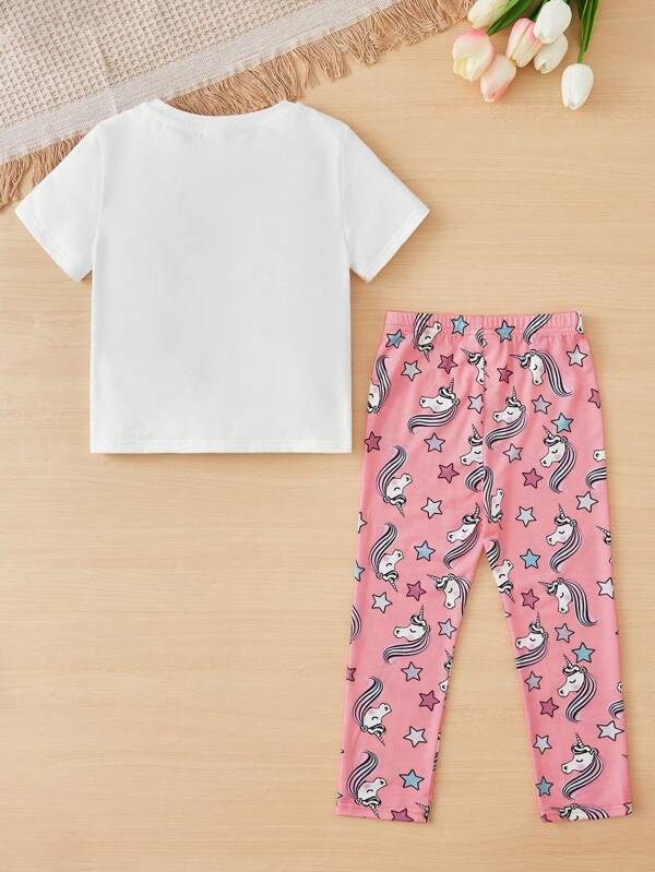 SHEIN Toddler Girls Unicorn Print PJ Set