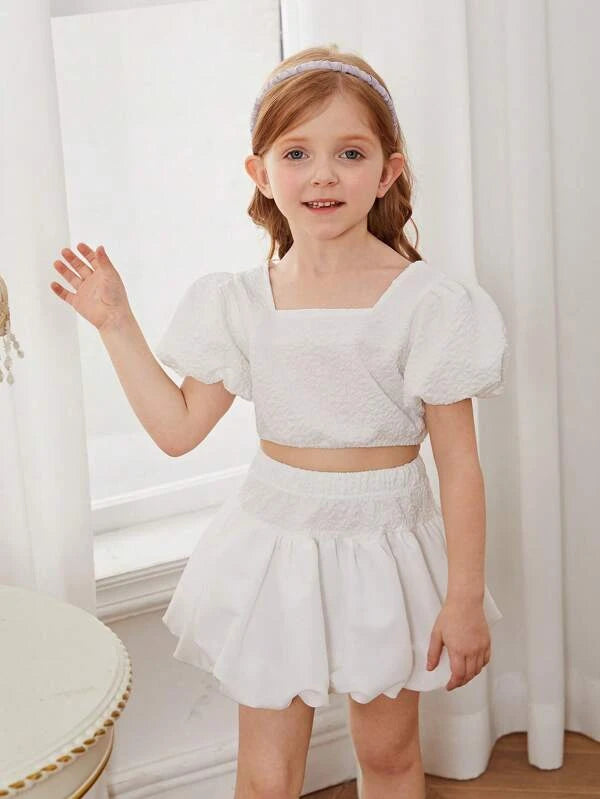 Toddler Girls Square Neck Puff Sleeve Top & Skirt