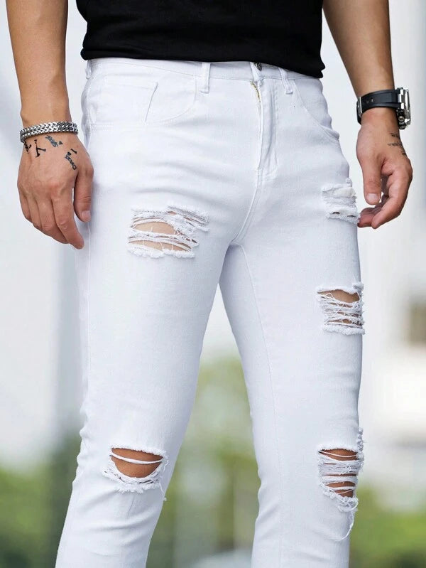 Men Ripped Frayed Skinny Jeans