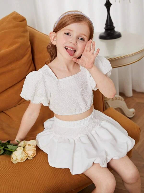 Toddler Girls Square Neck Puff Sleeve Top & Skirt