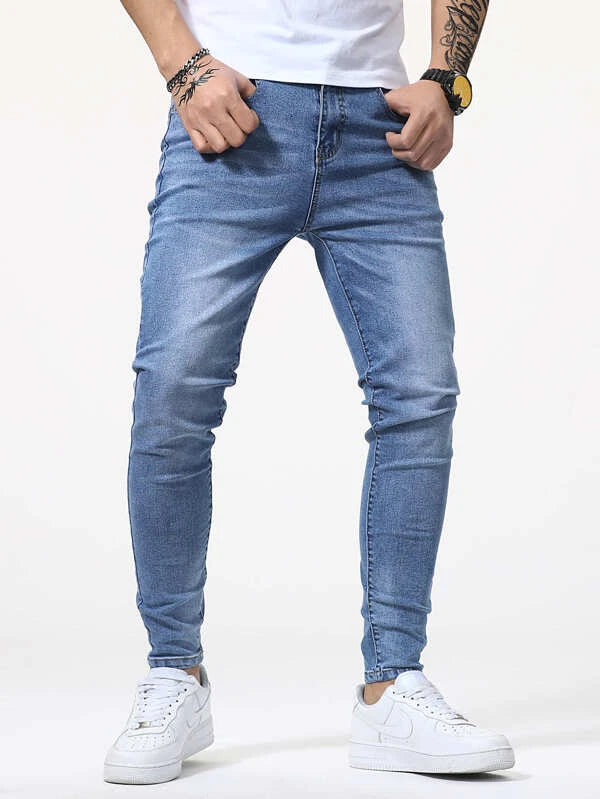 Manfinity Homme Men Cat Whisker Washed Jeans