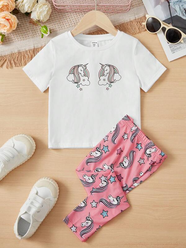 SHEIN Toddler Girls Unicorn Print PJ Set