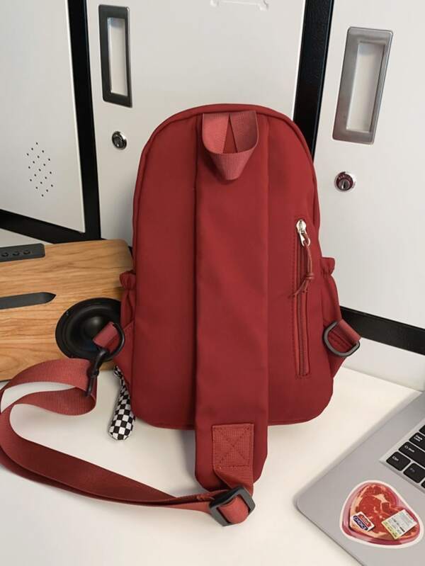 Chest bag men's sporty crossbody bag casual canvas contrast large capacity burgundy solid school backpack shoulder bag without hangouts