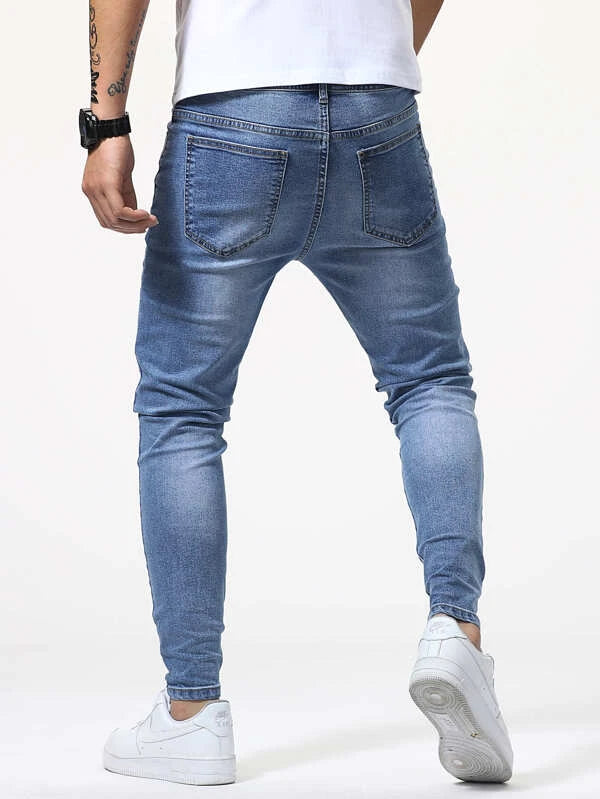 Manfinity Homme Men Cat Whisker Washed Jeans