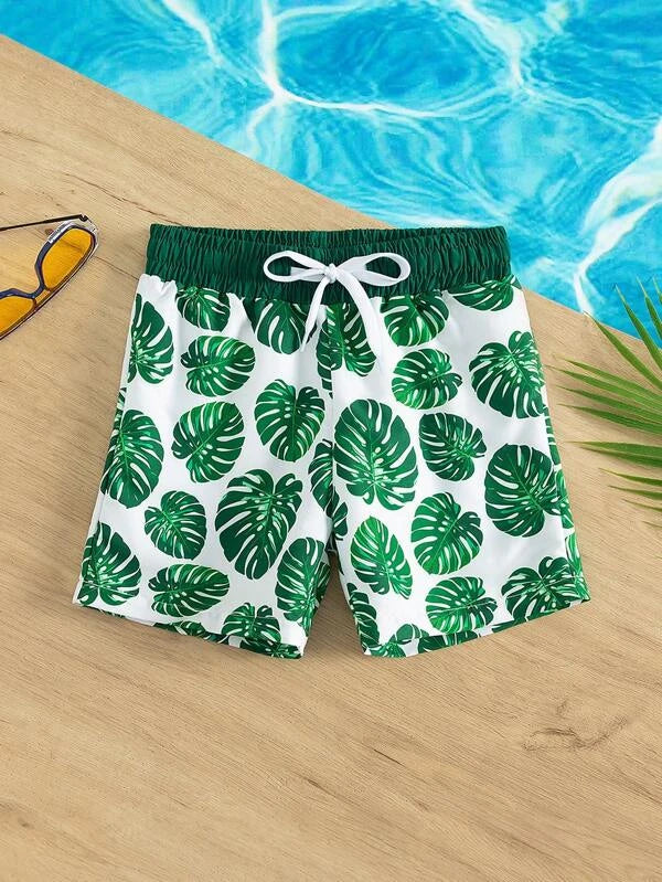 Toddler Boys 1pc Tropical Print Drawstring Waist Swim Shorts