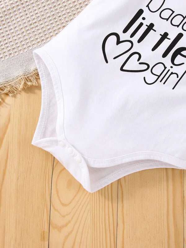 Baby Heart & Letter Graphic Bodysuit & Bow Front Skirt & Headband