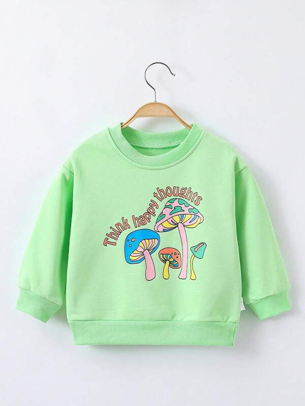 Young Girl Mushroom & Letter Graphic Sweatshirt