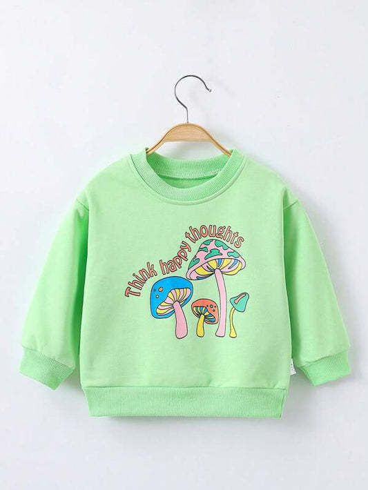 Young Girl Mushroom & Letter Graphic Sweatshirt