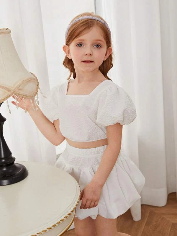 Toddler Girls Square Neck Puff Sleeve Top & Skirt