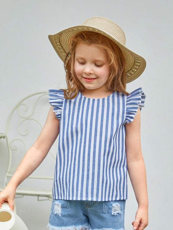 SHEIN Kids SUNSHNE Toddler Girls 1pc Striped Print Ruffle Trim Blouse