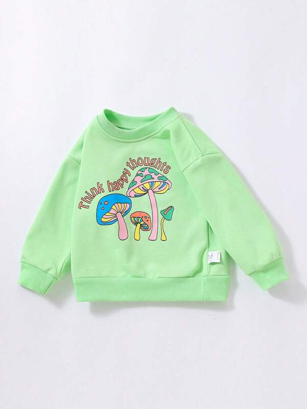 Young Girl Mushroom & Letter Graphic Sweatshirt