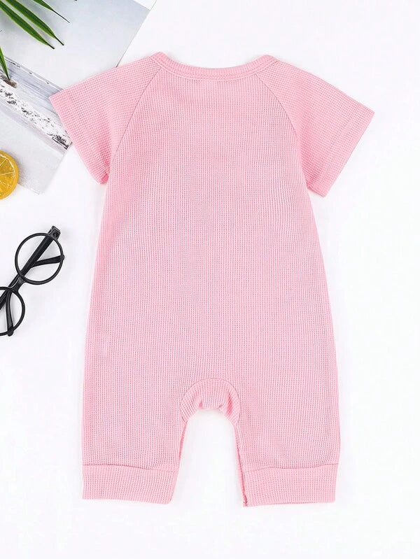 Baby Girl Rainbow Pattern Raglan Sleeve Ribbed Knit Romper