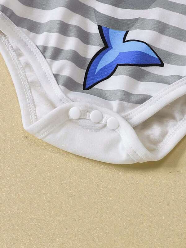 Newborn Baby Shark Print Bodysuit & Sweatpants & Hat