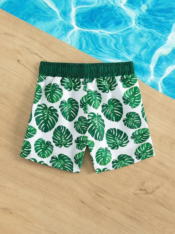 Toddler Boys 1pc Tropical Print Drawstring Waist Swim Shorts