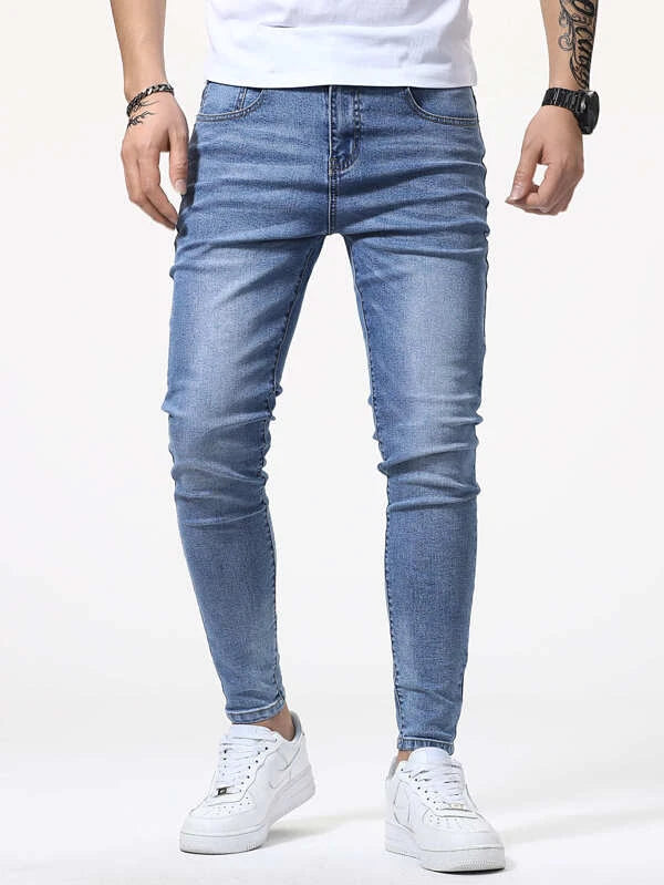 Manfinity Homme Men Cat Whisker Washed Jeans