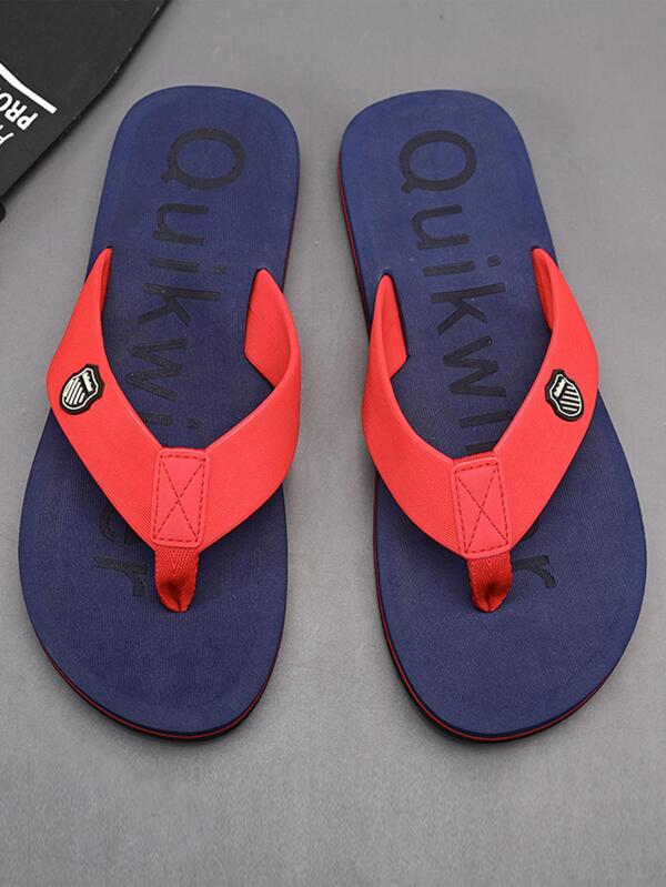 Men Patch Detail Flip Flops, Canvas Fashion Flip Flops