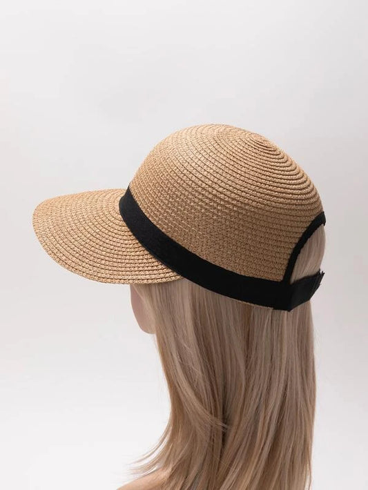 1pc Women Tape Decor Boho Straw Hat For Summer