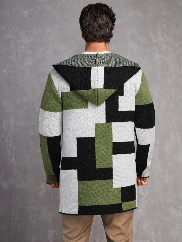 Manfinity Homme Men Color Block Hooded Duster Cardigan