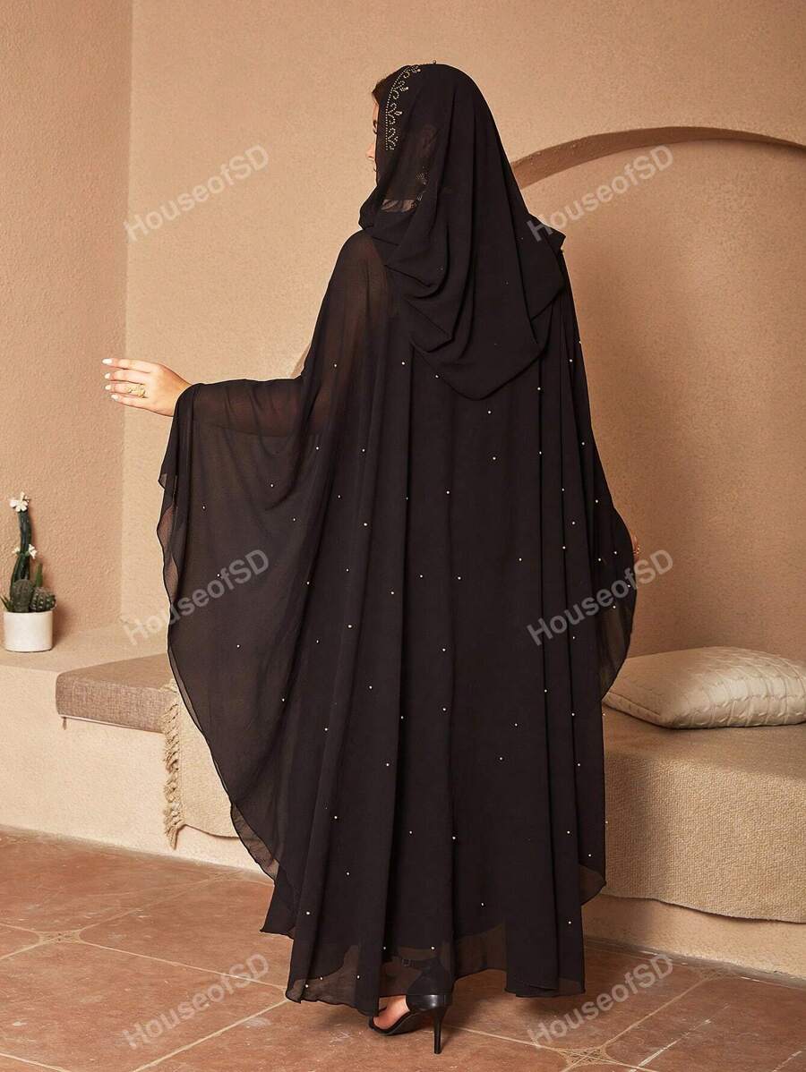 Plus Rhinestone Detail Batwing Sleeve Abaya