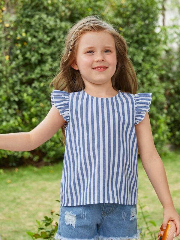 SHEIN Kids SUNSHNE Toddler Girls 1pc Striped Print Ruffle Trim Blouse