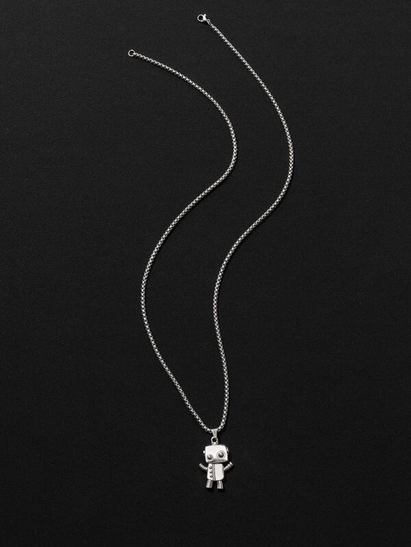 Fashionable and Popular Men Robot Charm Necklace Stainless Steel for Jewelry Gift and for a Stylish Look