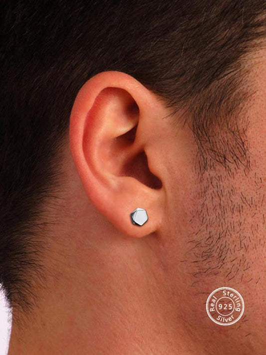 2pcs Men Geometric Sterling Silver Stud Earring