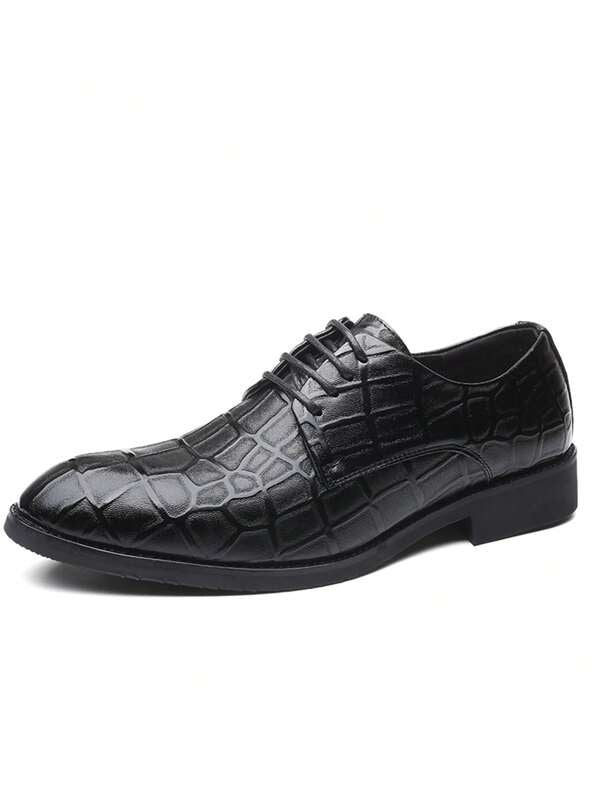 Men Crocodile Embossed Lace Up Dress Shoes, Fashionable Outdoor Oxford Shoes