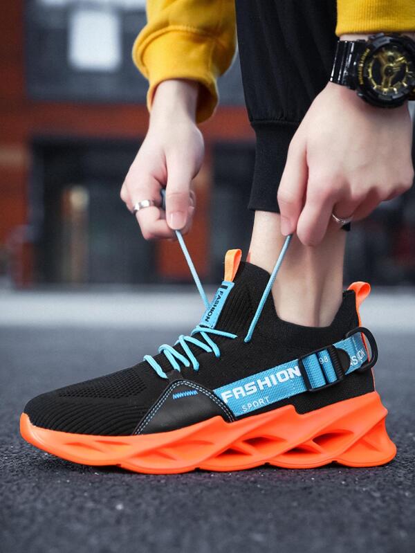 Sporty Sneakers For Men, Letter Graphic Lace Up Front Running Shoes