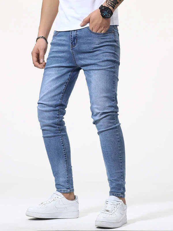 Manfinity Homme Men Cat Whisker Washed Jeans