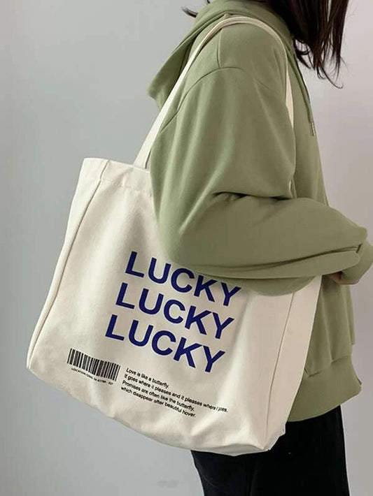 Letter Graphic Shoulder Tote Bag