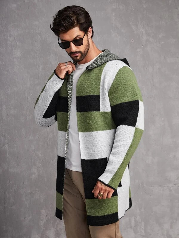 Manfinity Homme Men Color Block Hooded Duster Cardigan