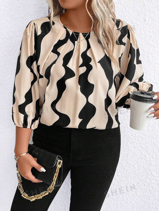 SHEIN Clasi Plus Allover Print Lantern Sleeve Blouse