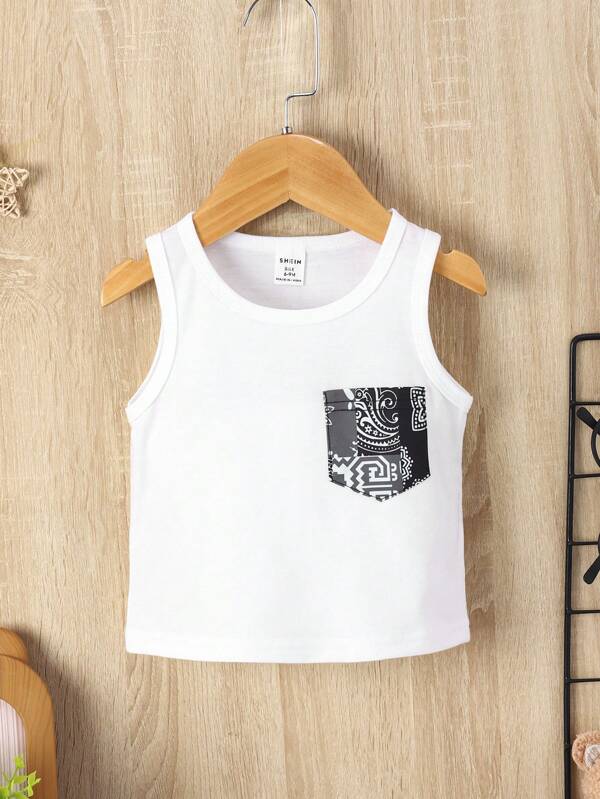 Baby Boy Paisley Print Shirt & Shorts & Tank Top