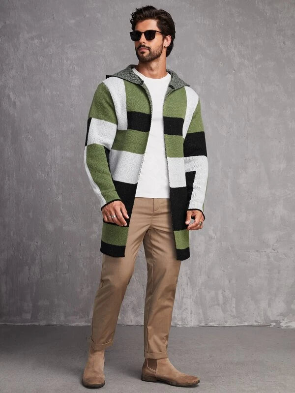 Manfinity Homme Men Color Block Hooded Duster Cardigan