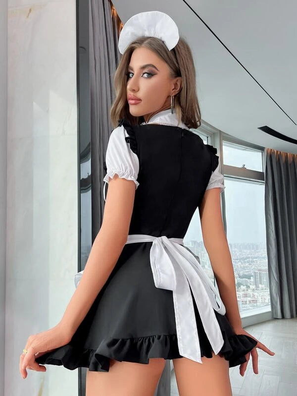 4pack Ruffle Trim Maid Costume Dress