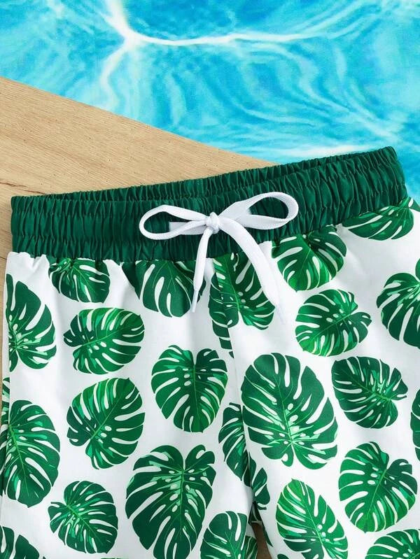 Toddler Boys 1pc Tropical Print Drawstring Waist Swim Shorts