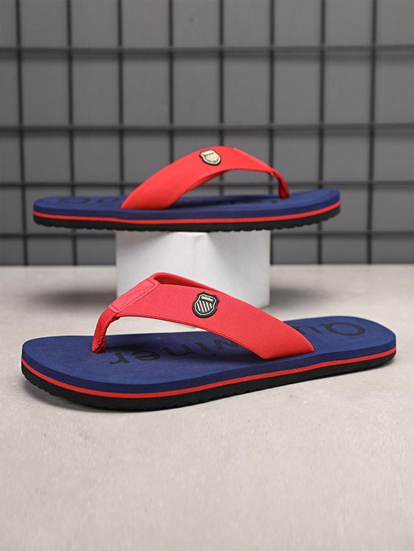 Men Patch Detail Flip Flops, Canvas Fashion Flip Flops