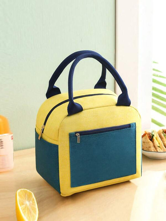 Colorblock Lunch Bag Insulated Portable For School & Work Lunch Tote Bag Insulated Lunch Box Bag For School Work For Picnic Travel Outdoors For Women Girl