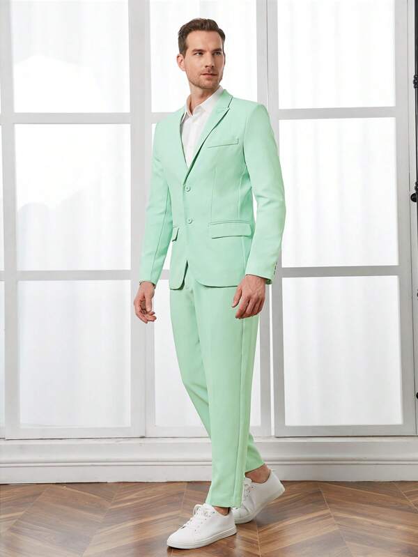 SHEIN Men Solid Blazer & Suit Pants Set