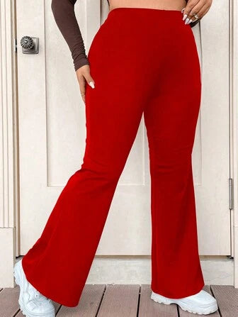 SHEIN EZwear Women's Plus Size Solid Color Bell Bottom Pants