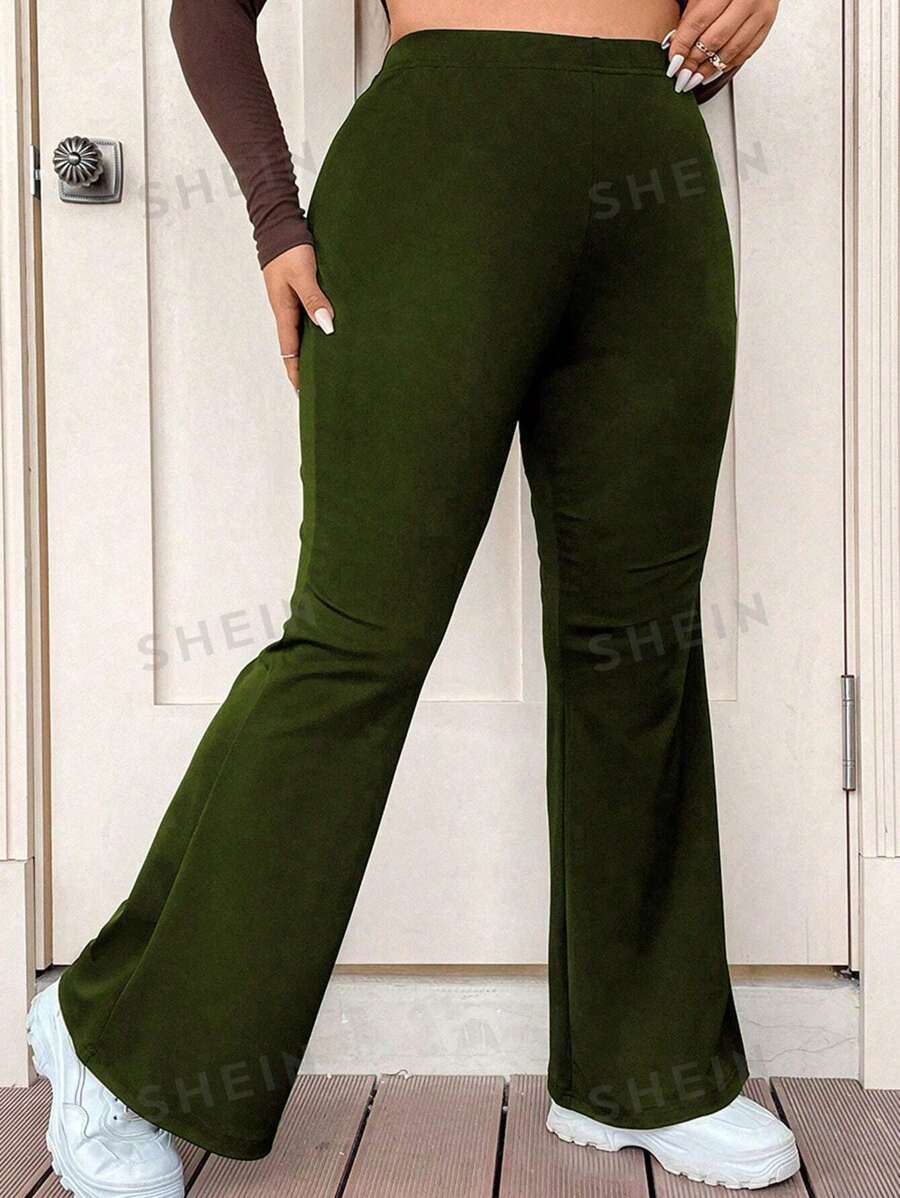 SHEIN EZwear Women's Plus Size Solid Color Bell Bottom Pants