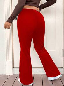 SHEIN EZwear Women's Plus Size Solid Color Bell Bottom Pants