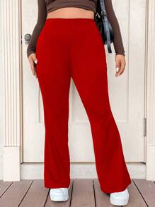 SHEIN EZwear Women's Plus Size Solid Color Bell Bottom Pants