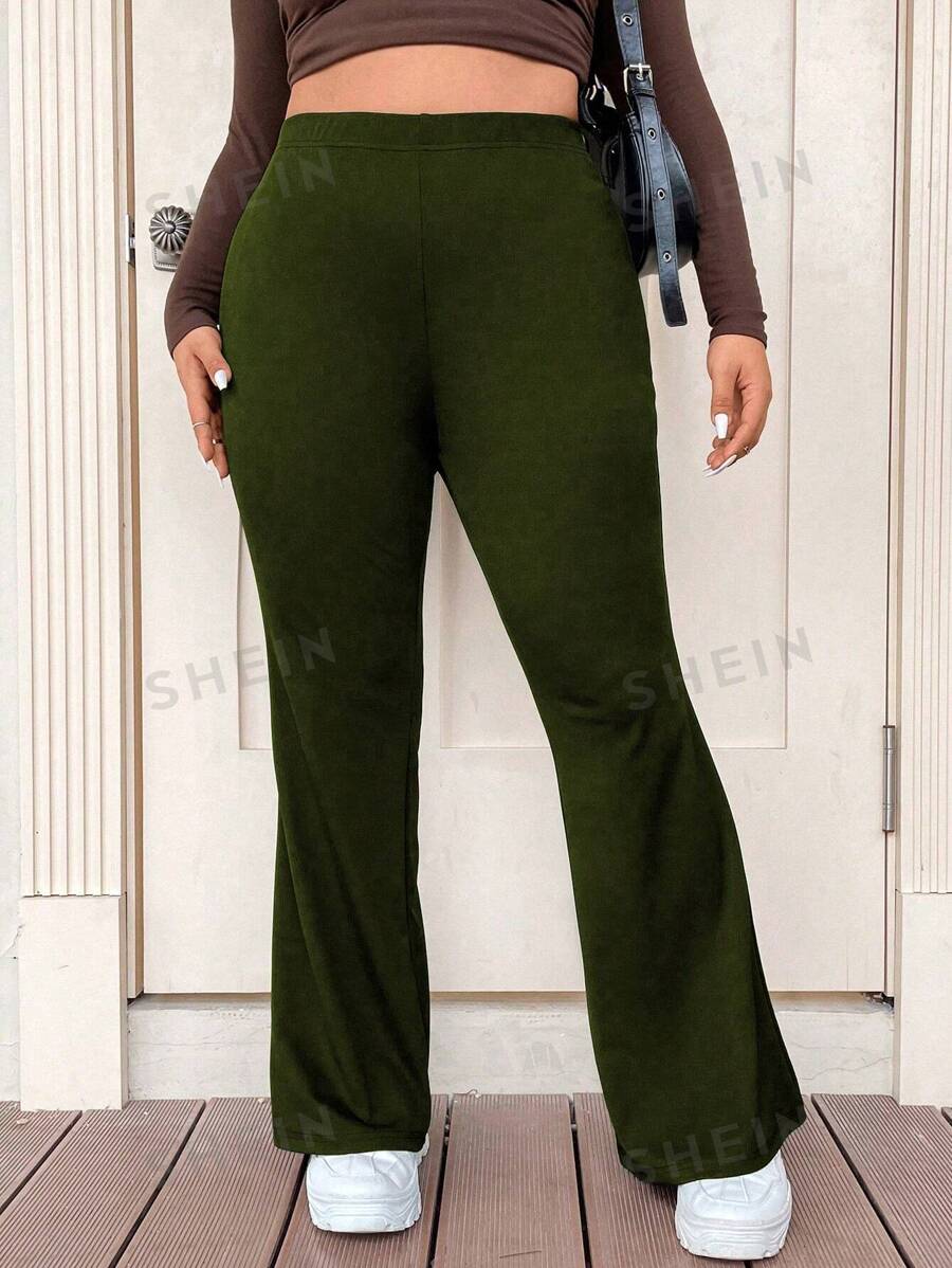 SHEIN EZwear Women's Plus Size Solid Color Bell Bottom Pants