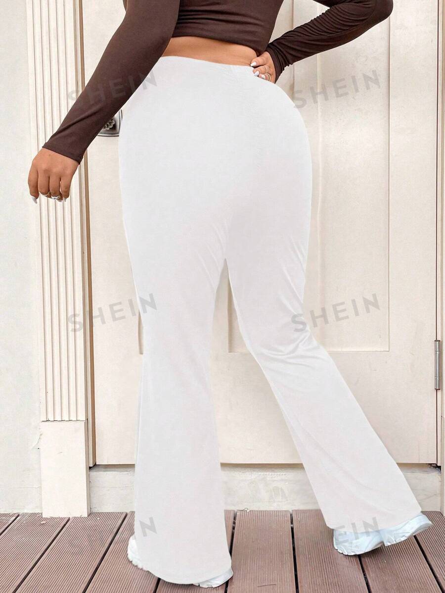 SHEIN EZwear Women's Plus Size Solid Color Bell Bottom Pants