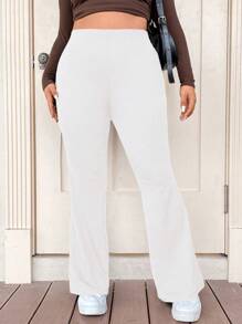 SHEIN EZwear Women's Plus Size Solid Color Bell Bottom Pants